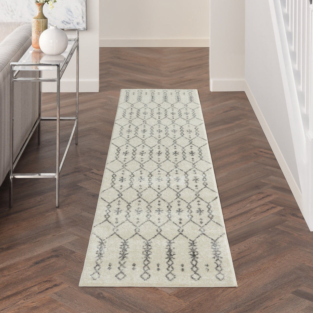 10 Gray Geometric Power Loom Runner Rug Image 7