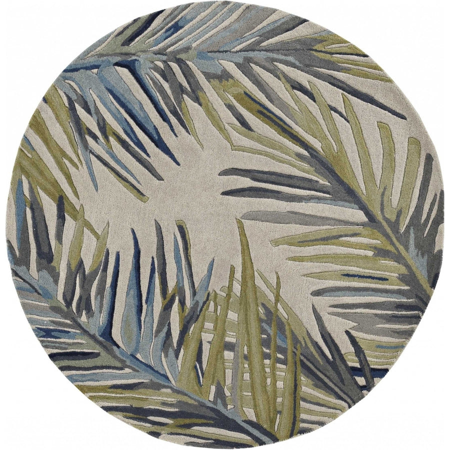 10 Ivory Blue Hand Tufted Tropical Palms Indoor Runner Rug Image 1