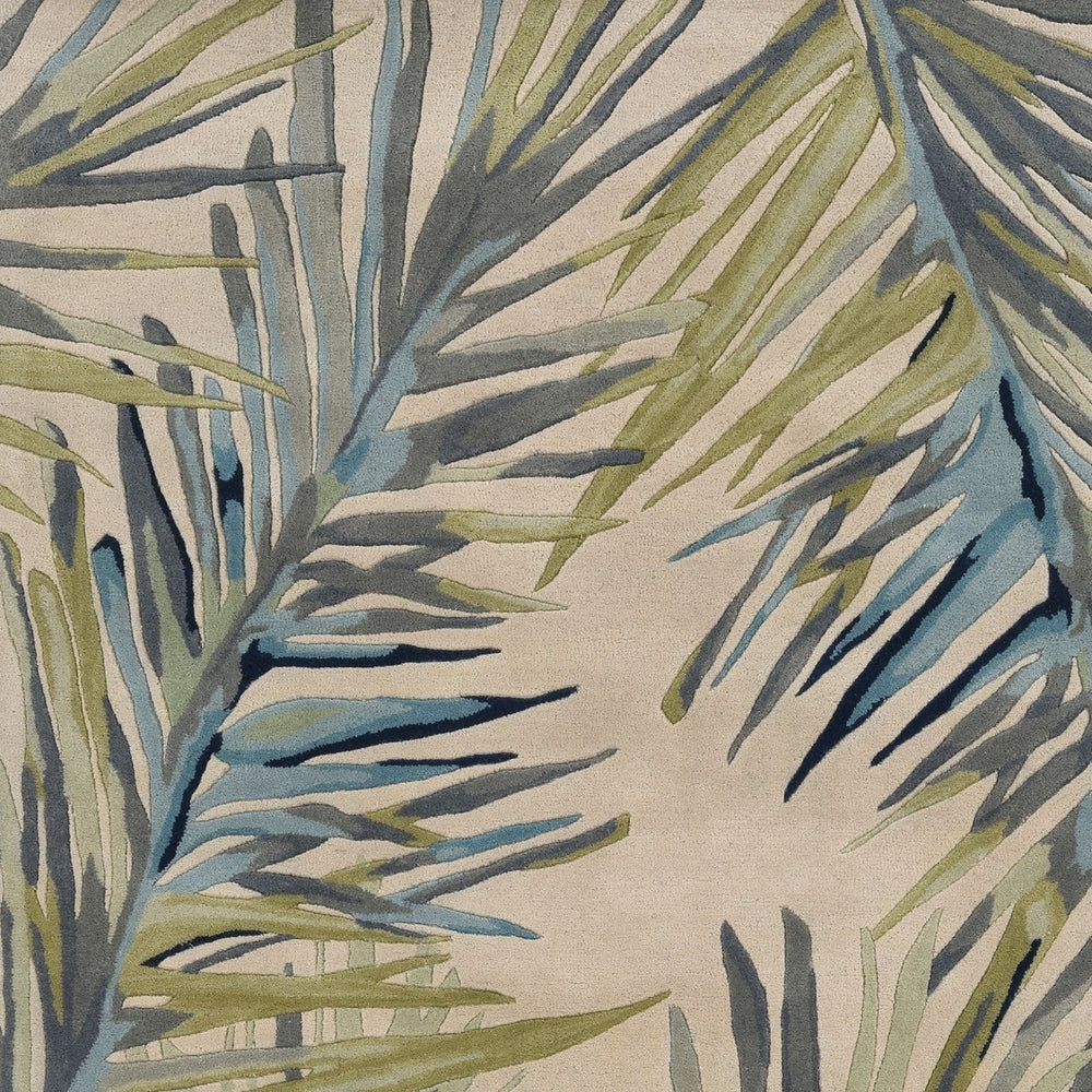 10 Ivory Blue Hand Tufted Tropical Palms Indoor Runner Rug Image 2