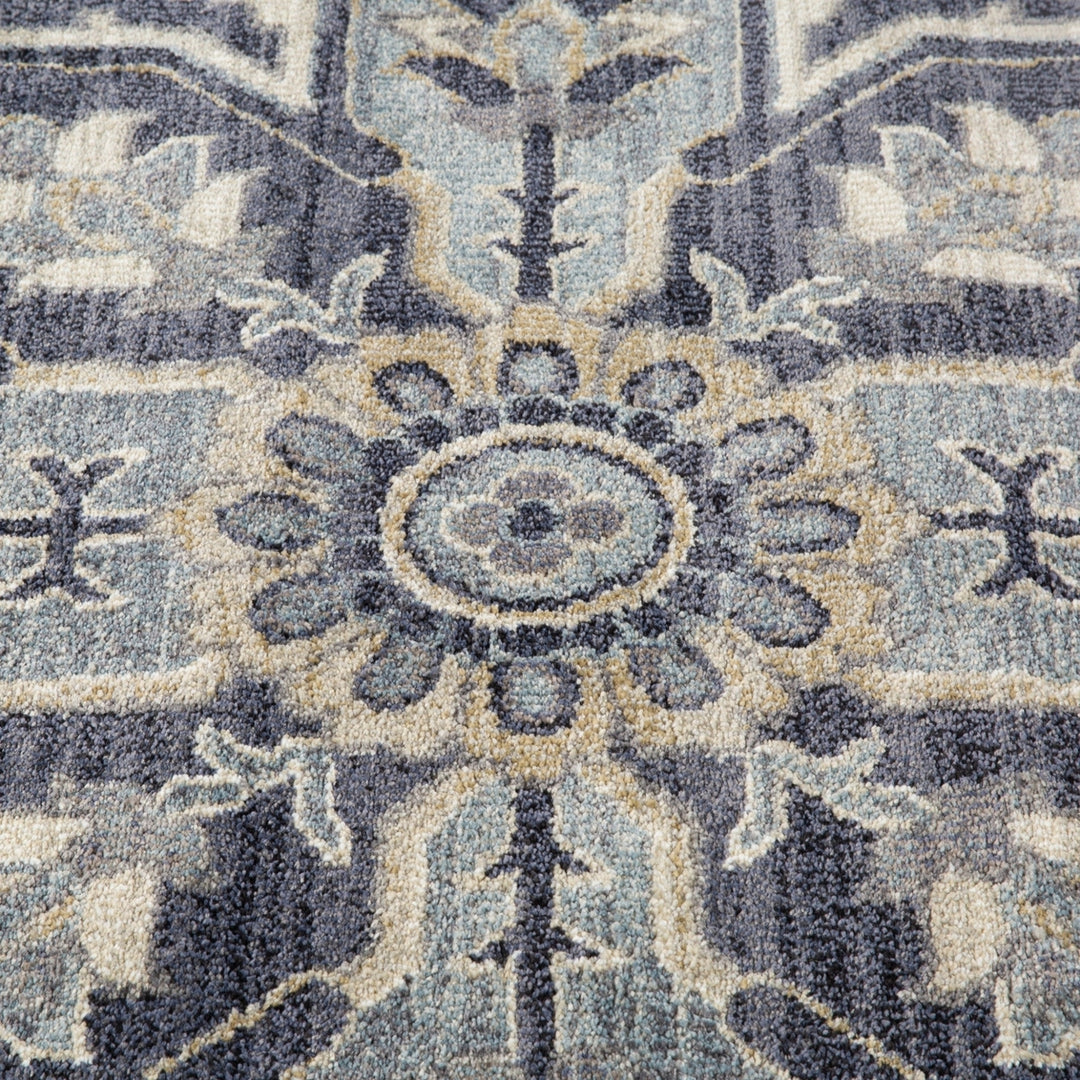 8 x 10 Blue and Ivory Medallion Power Loom Area Rug Image 9