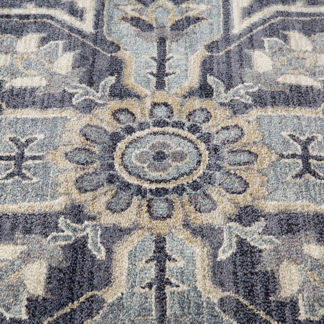 8 x 10 Blue and Ivory Medallion Power Loom Area Rug Image 1