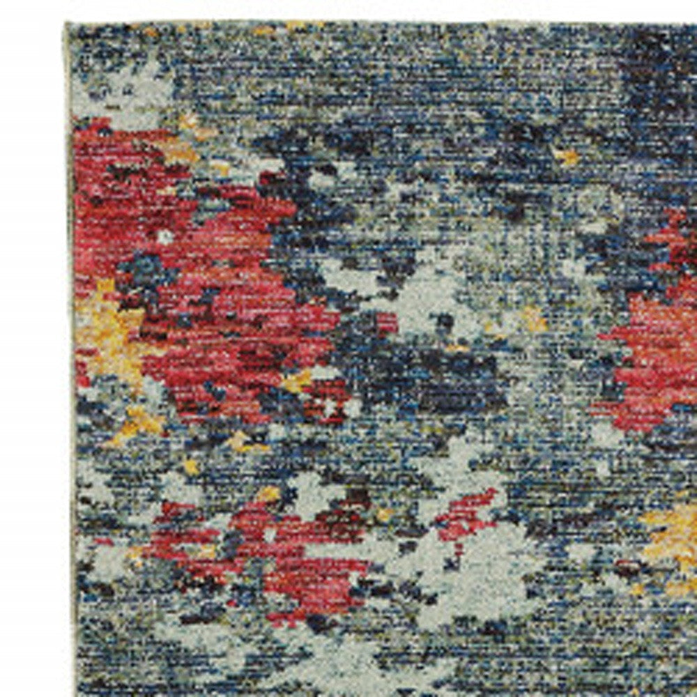 12 Runner Blue and Red Abstract Power Loom Runner Rug Image 4