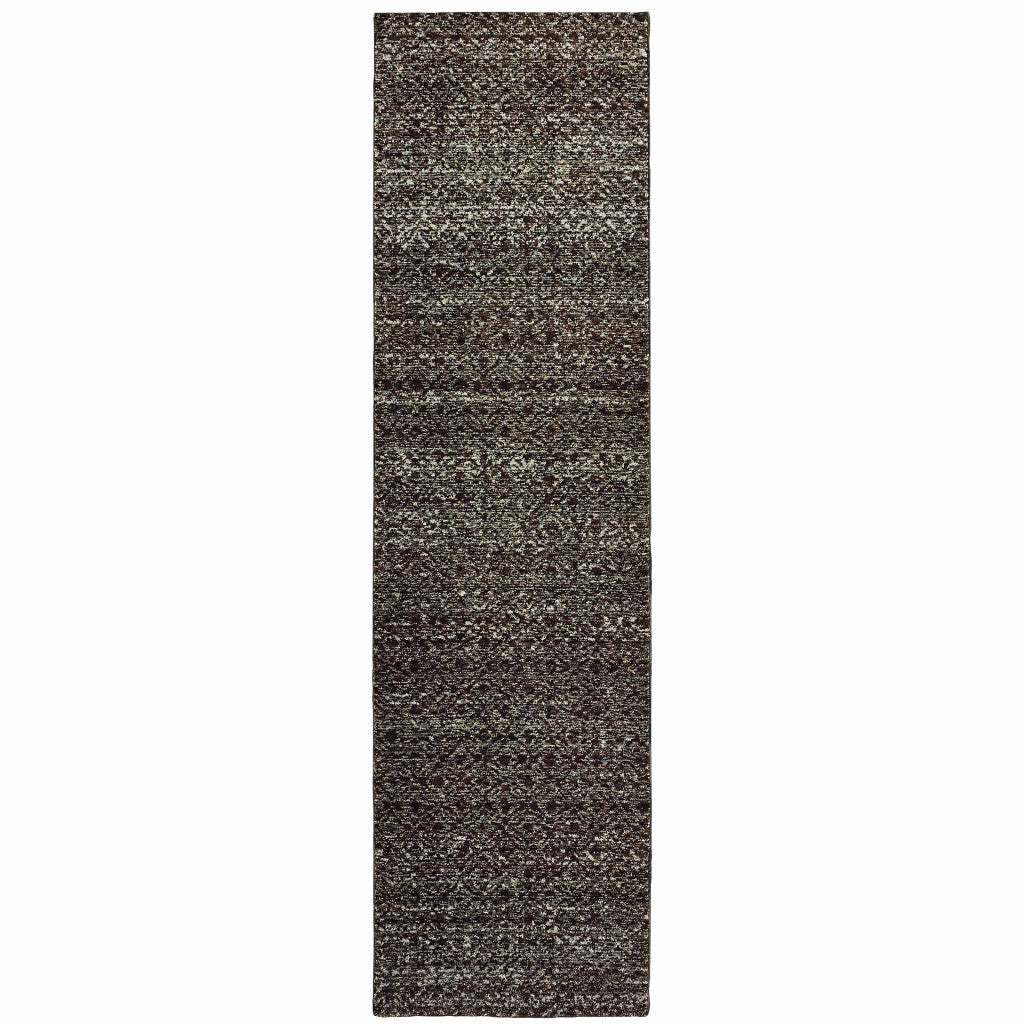 12 Runner Charcoal Grey and Brown Geometric Power Loom Runner Rug Image 1