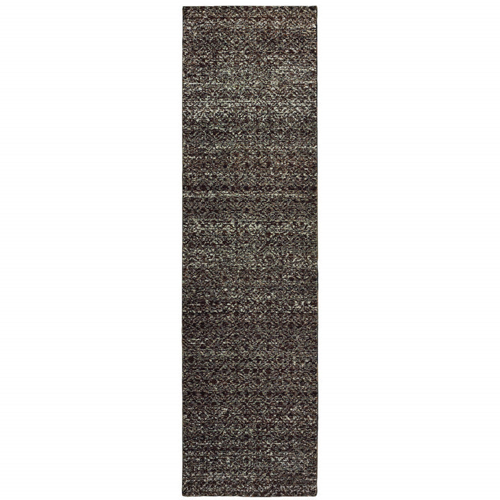 12 Runner Charcoal Grey and Brown Geometric Power Loom Runner Rug Image 1