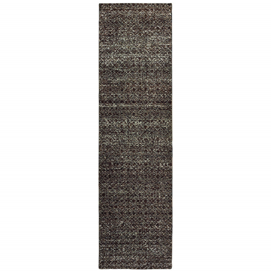 12 Runner Charcoal Grey and Brown Geometric Power Loom Runner Rug Image 1