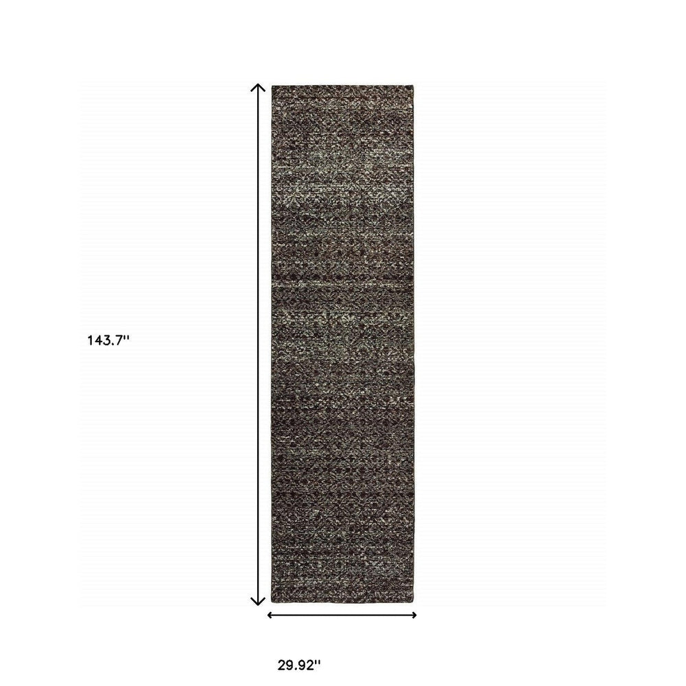 12 Runner Charcoal Grey and Brown Geometric Power Loom Runner Rug Image 2