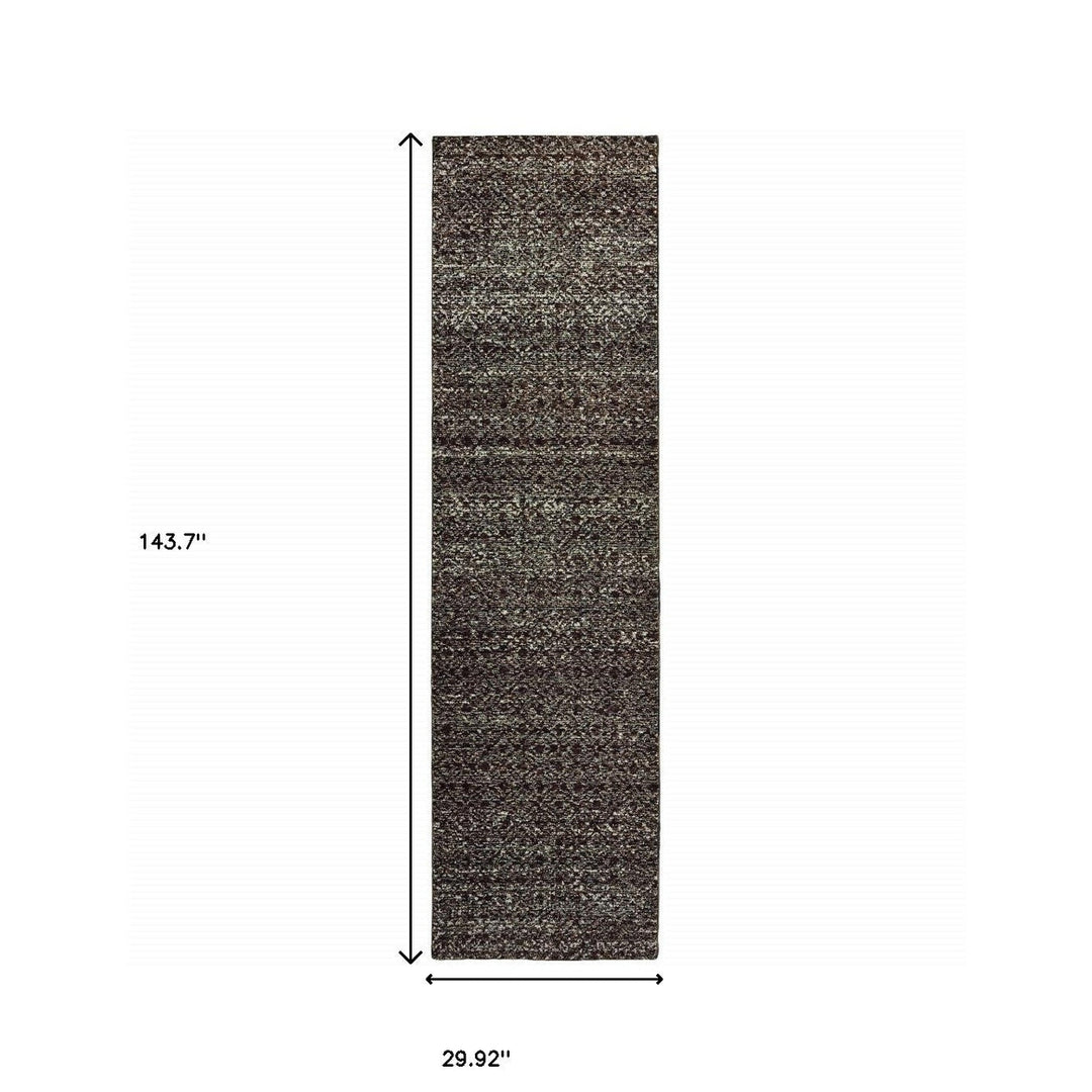 12 Runner Charcoal Grey and Brown Geometric Power Loom Runner Rug Image 2