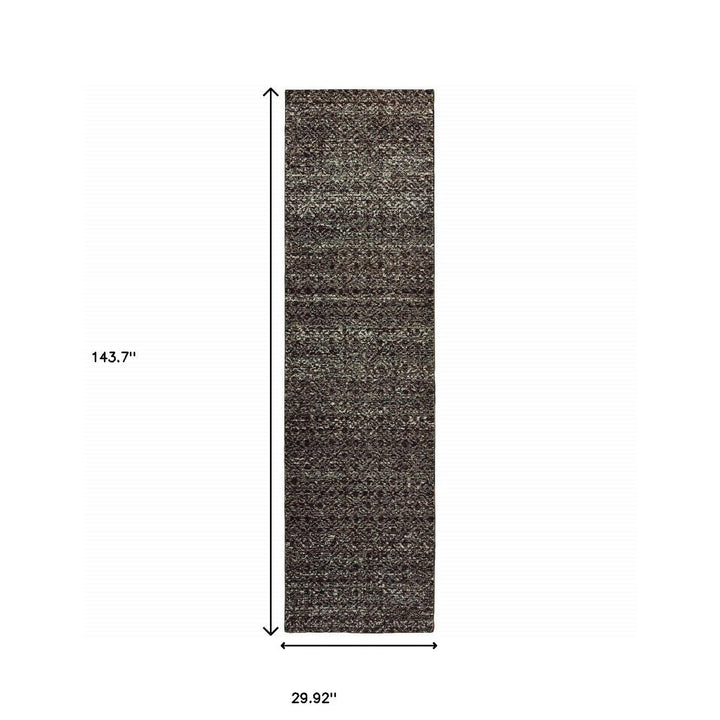 12 Runner Charcoal Grey and Brown Geometric Power Loom Runner Rug Image 2