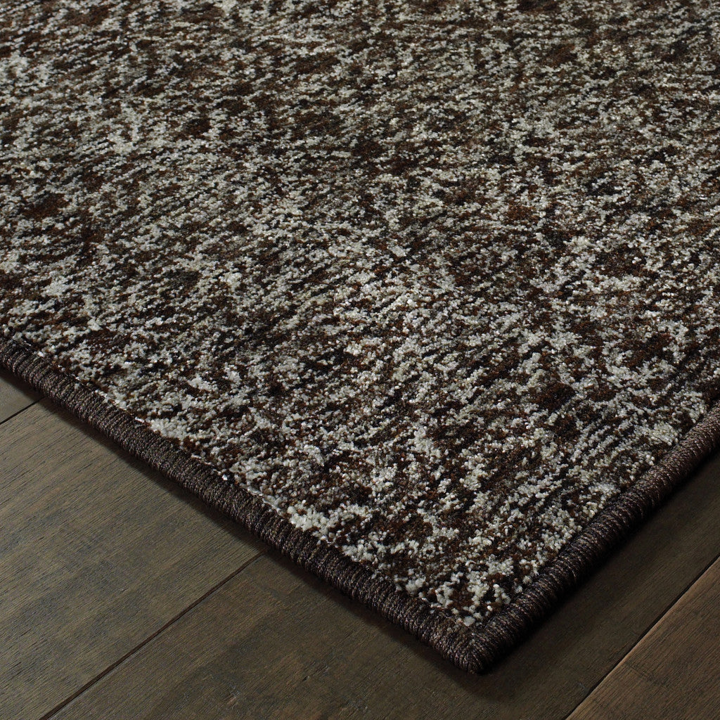 12 Runner Charcoal Grey and Brown Geometric Power Loom Runner Rug Image 3