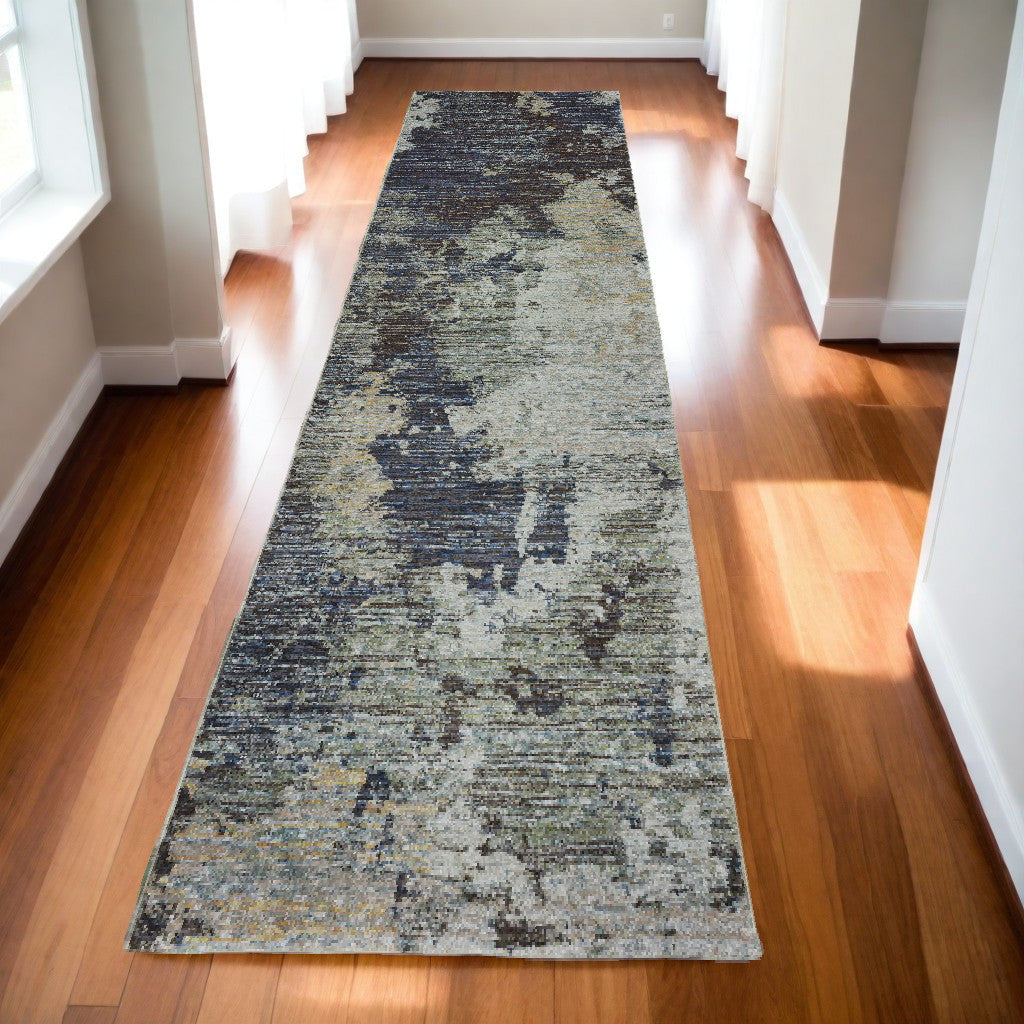 12 Runner Navy and Blue Abstract Power Loom Runner Rug Image 1