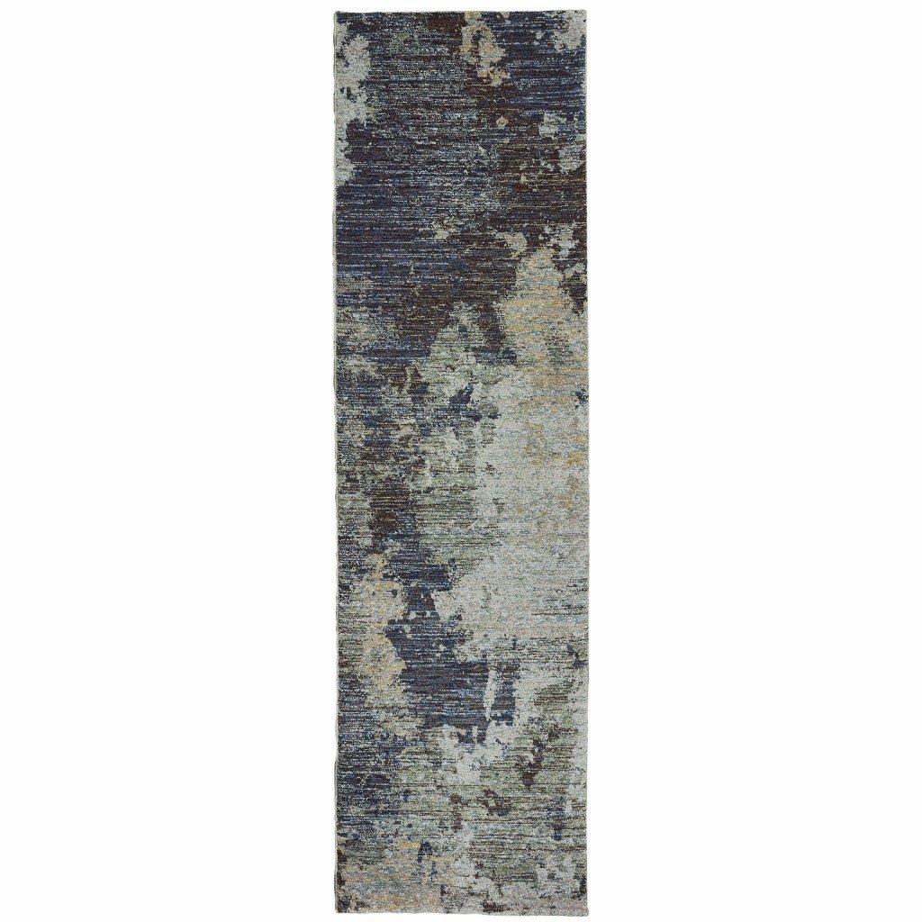 12 Runner Navy and Blue Abstract Power Loom Runner Rug Image 2