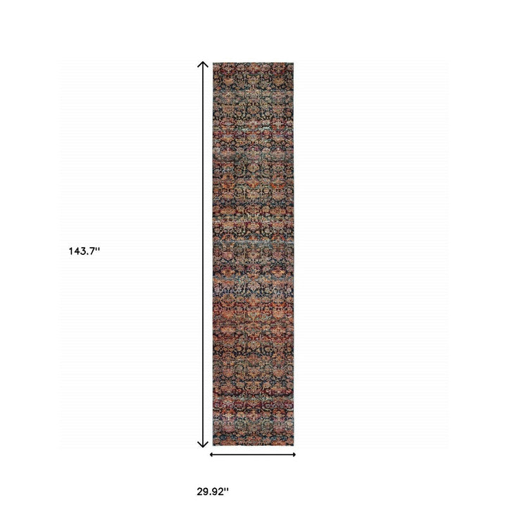 12 Runner Multi and Blue Abstract Power Loom Runner Rug Image 3