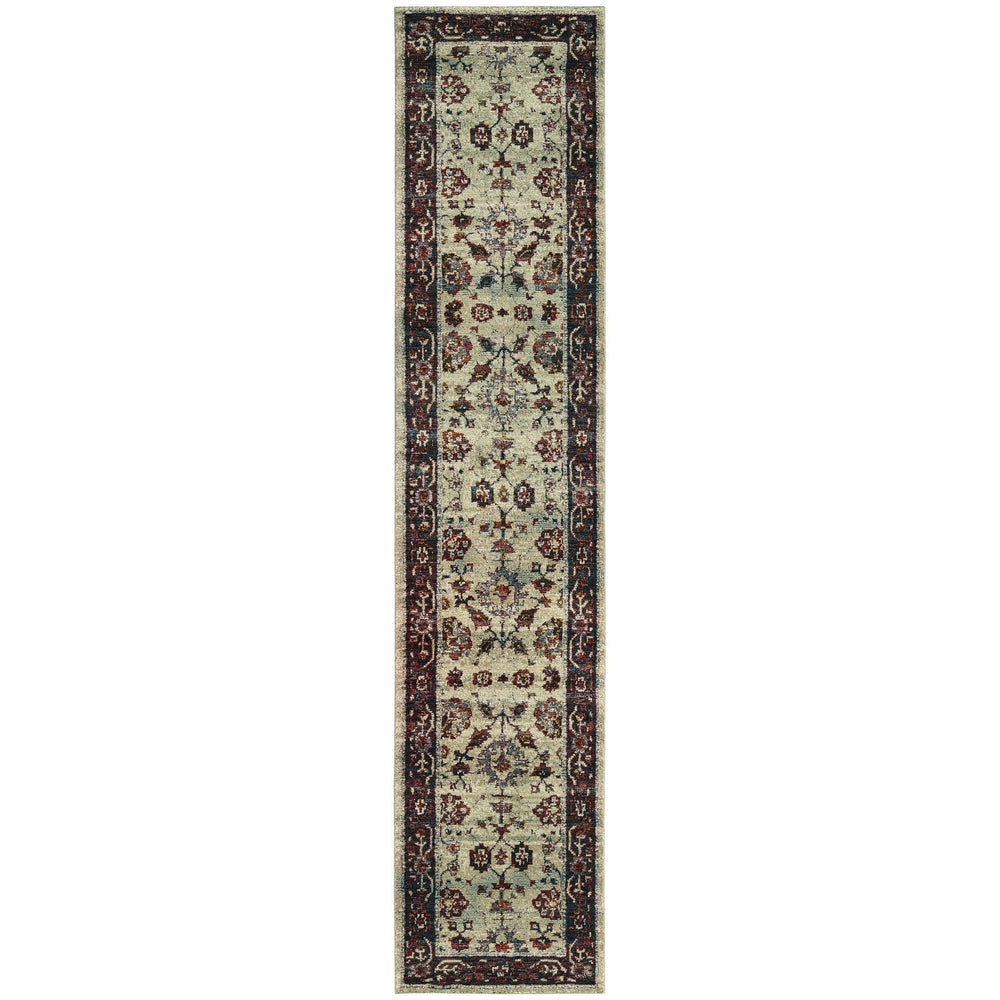 12 Runner Stone and Red Oriental Power Loom Runner Rug Image 2