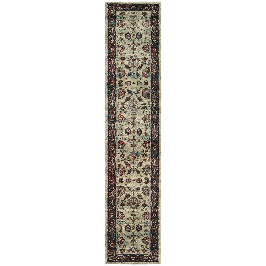 12 Runner Stone and Red Oriental Power Loom Runner Rug Image 2