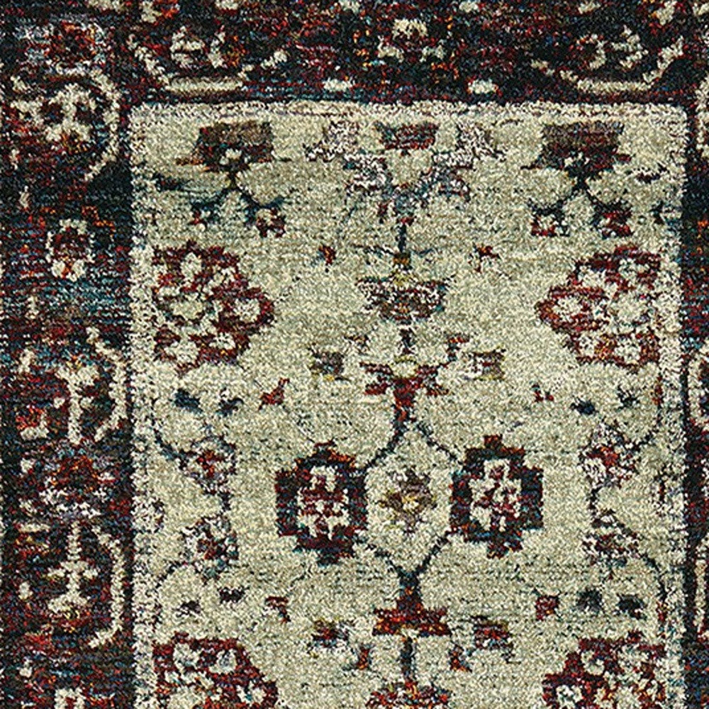 12 Runner Stone and Red Oriental Power Loom Runner Rug Image 4