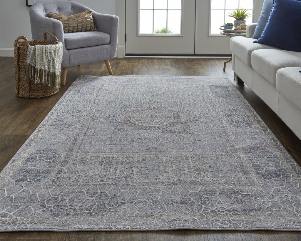 12 X 15 Gray And Ivory Floral Power Loom Distressed Stain Resistant Area Rug Image 6