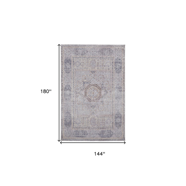 12 X 15 Gray And Ivory Floral Power Loom Distressed Stain Resistant Area Rug Image 8