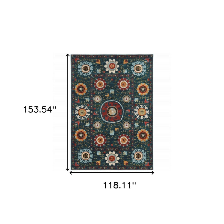 10 X 13 Teal Blue Rust Gold And Ivory Floral Power Loom Stain Resistant Area Rug Image 5