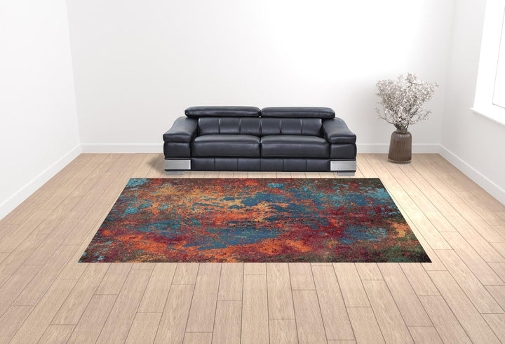 10 x 14 Blue and Orange Abstract Power Loom Area Rug Image 2