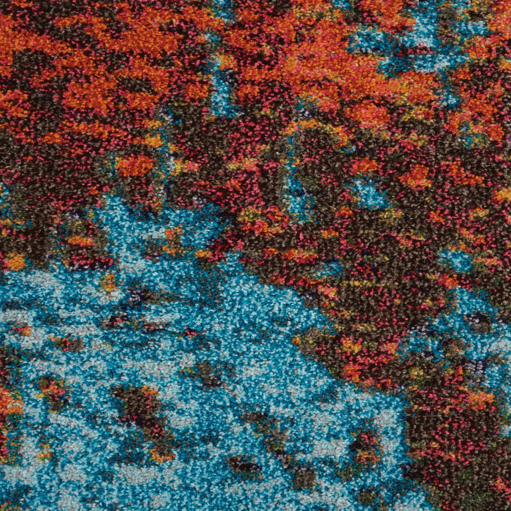 10 x 14 Blue and Orange Abstract Power Loom Area Rug Image 8