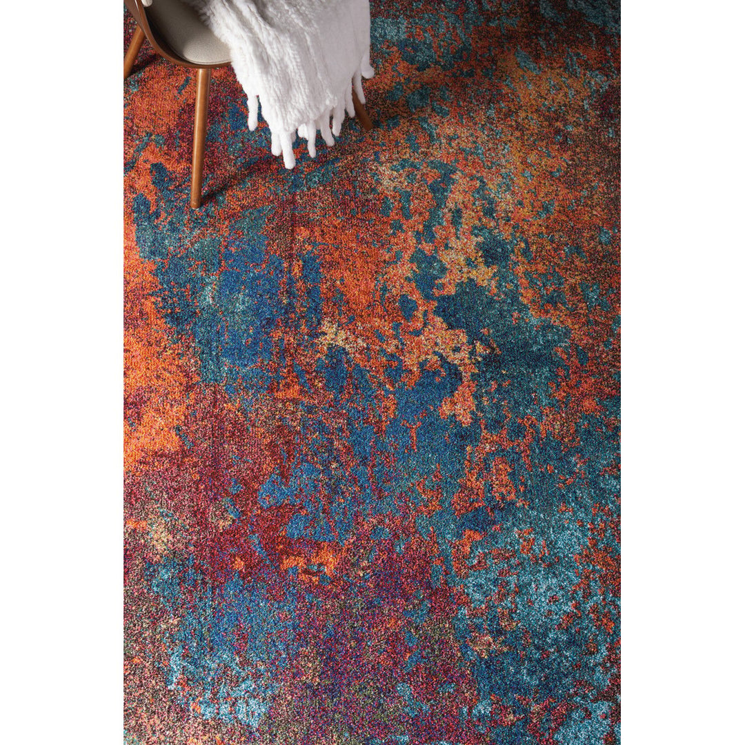 10 x 14 Blue and Orange Abstract Power Loom Area Rug Image 10