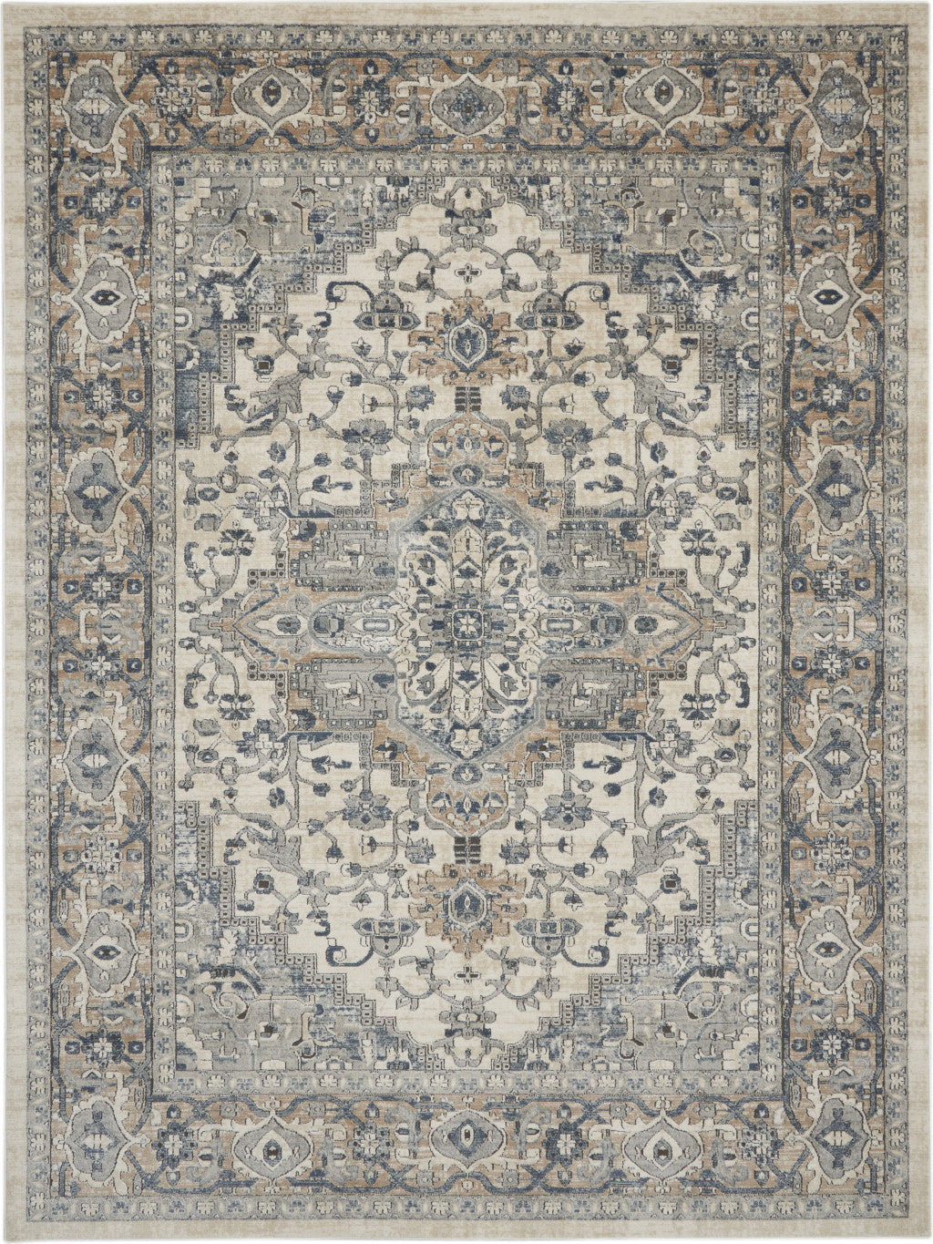 10 x 14 Ivory Floral Power Loom Area Rug Image 1