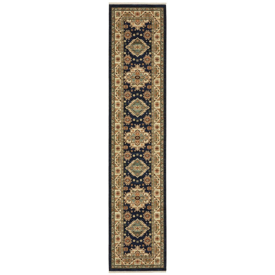 12 Blue and Orange Oriental Power Loom Runner Rug Image 1