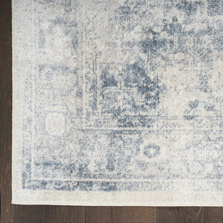 12 Blue Oriental Power Loom Distressed Washable Runner Rug Image 4