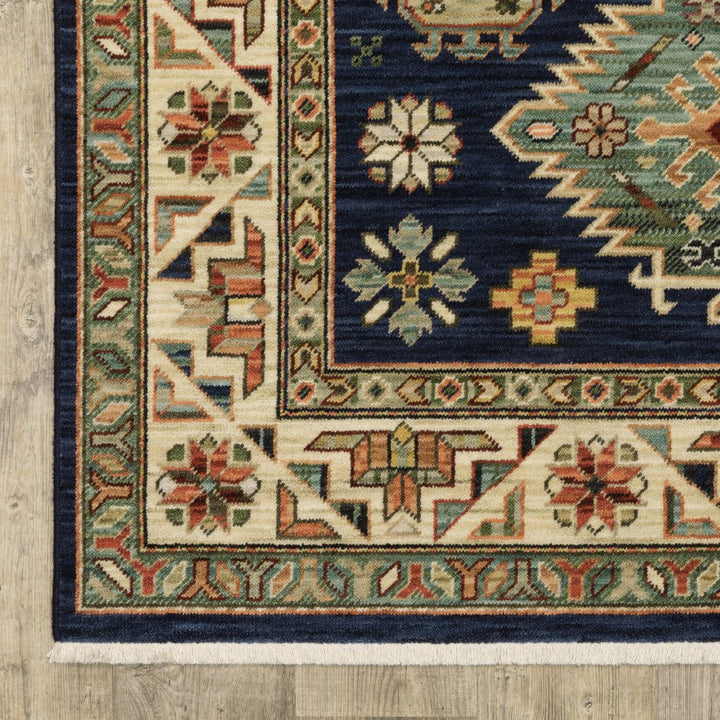 12 Blue and Orange Oriental Power Loom Runner Rug Image 4