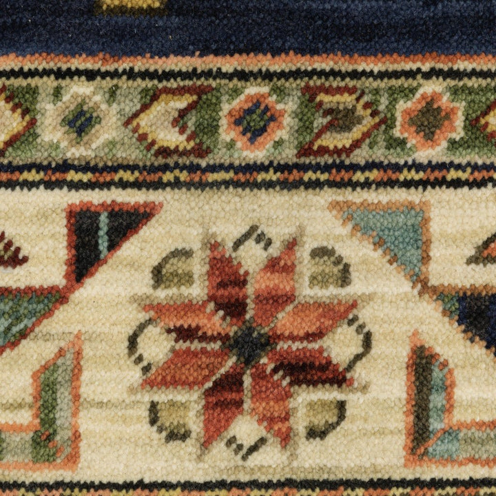 12 Blue and Orange Oriental Power Loom Runner Rug Image 5