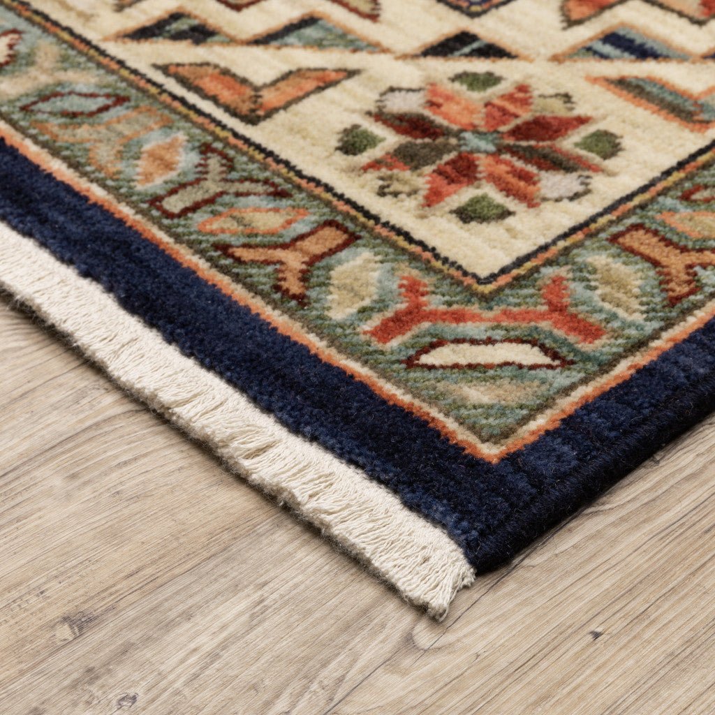 12 Blue and Orange Oriental Power Loom Runner Rug Image 6