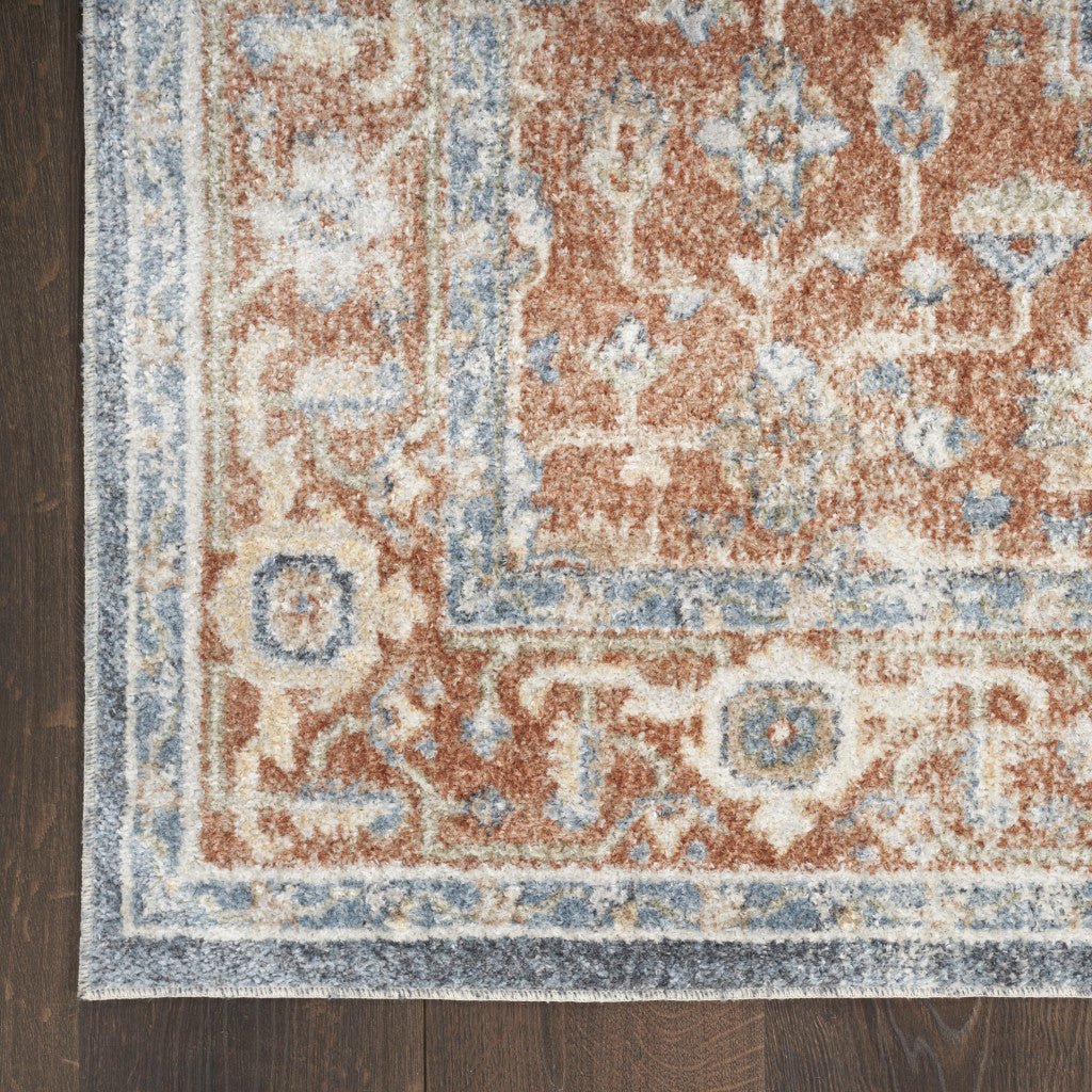 12 Denim Blue Oriental Power Loom Distressed Washable Runner Rug Image 4