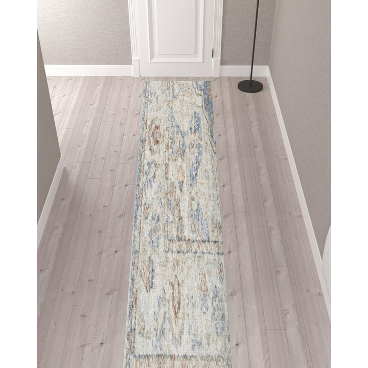 12 Denim Blue Oriental Power Loom Washable Runner Rug Image 3