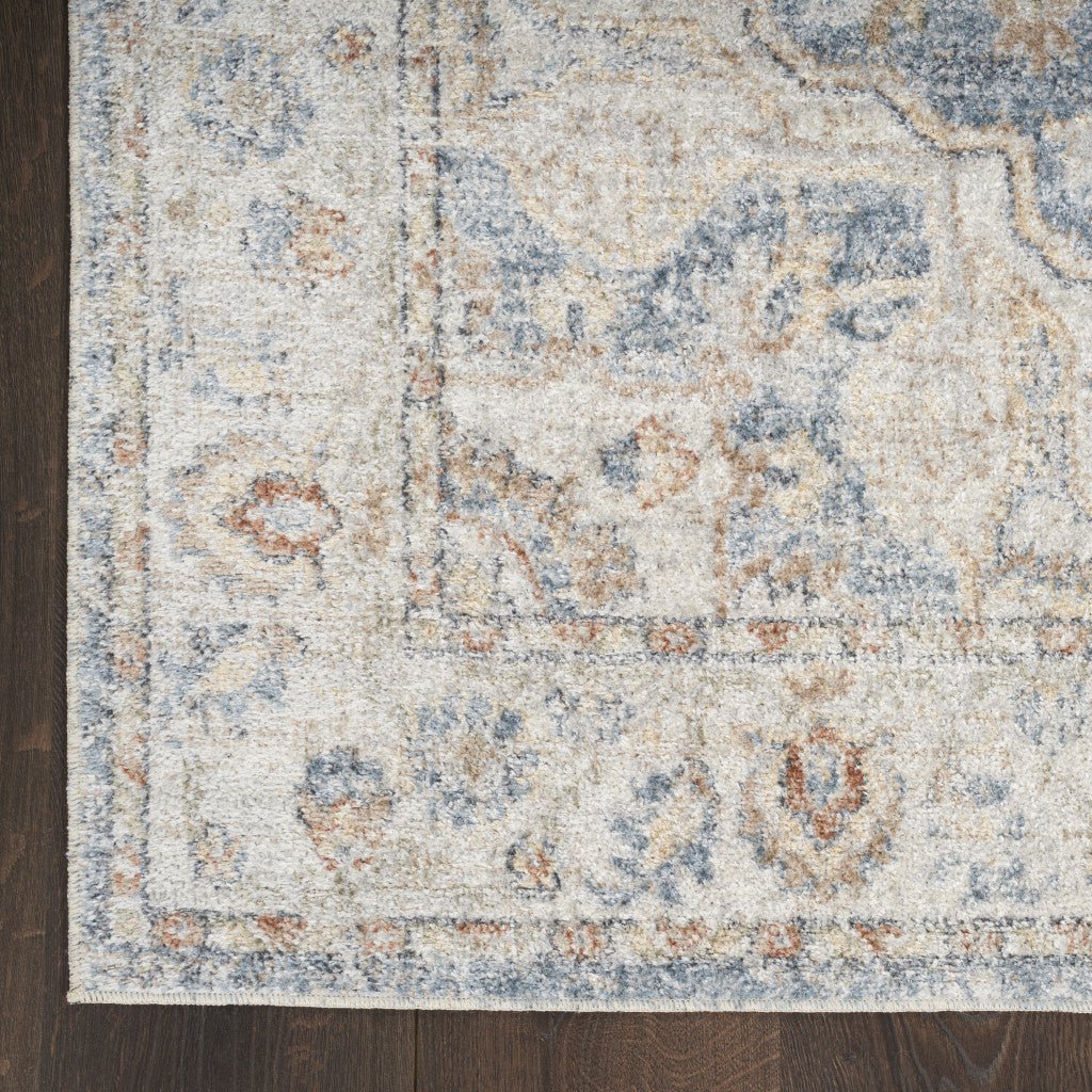 12 Denim Blue Oriental Power Loom Washable Runner Rug Image 4