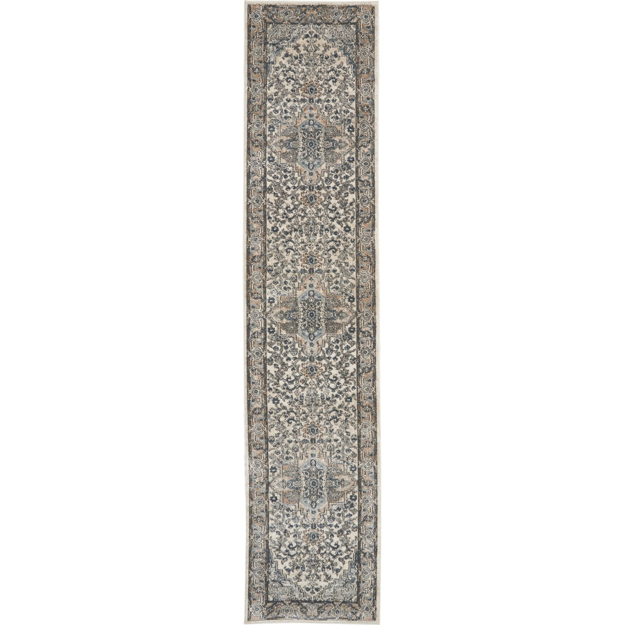 12 Gray and Ivory Medallion Power Loom Runner Rug Image 1