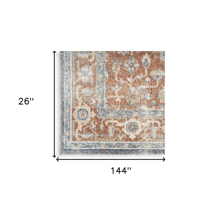 12 Denim Blue Oriental Power Loom Distressed Washable Runner Rug Image 6