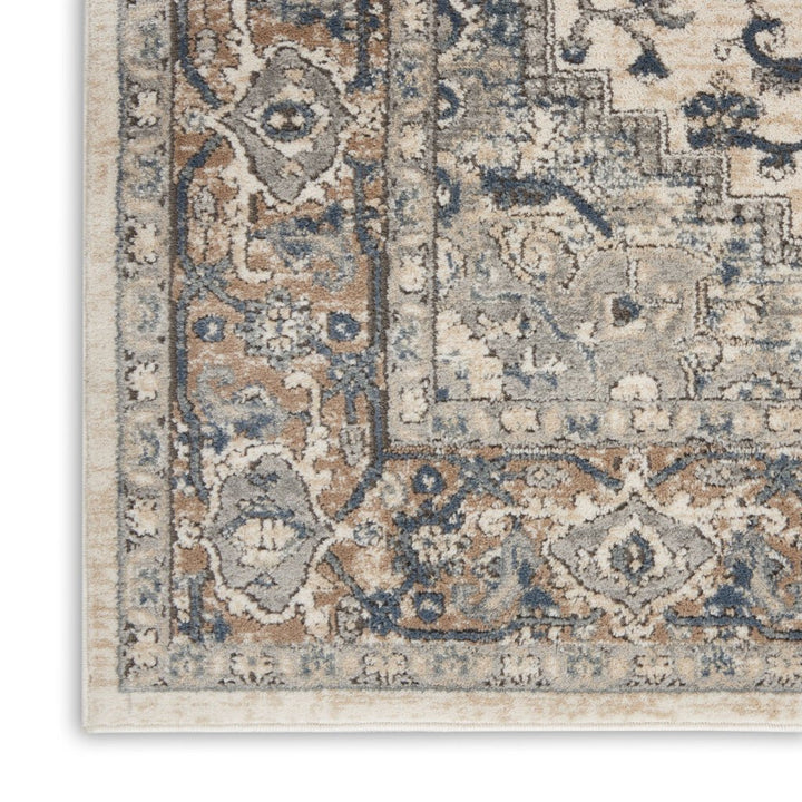 12 Gray and Ivory Medallion Power Loom Runner Rug Image 3