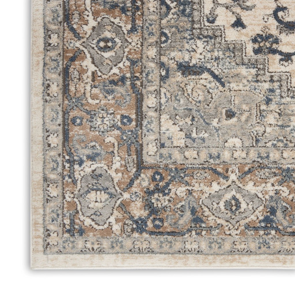 12 Gray and Ivory Medallion Power Loom Runner Rug Image 4