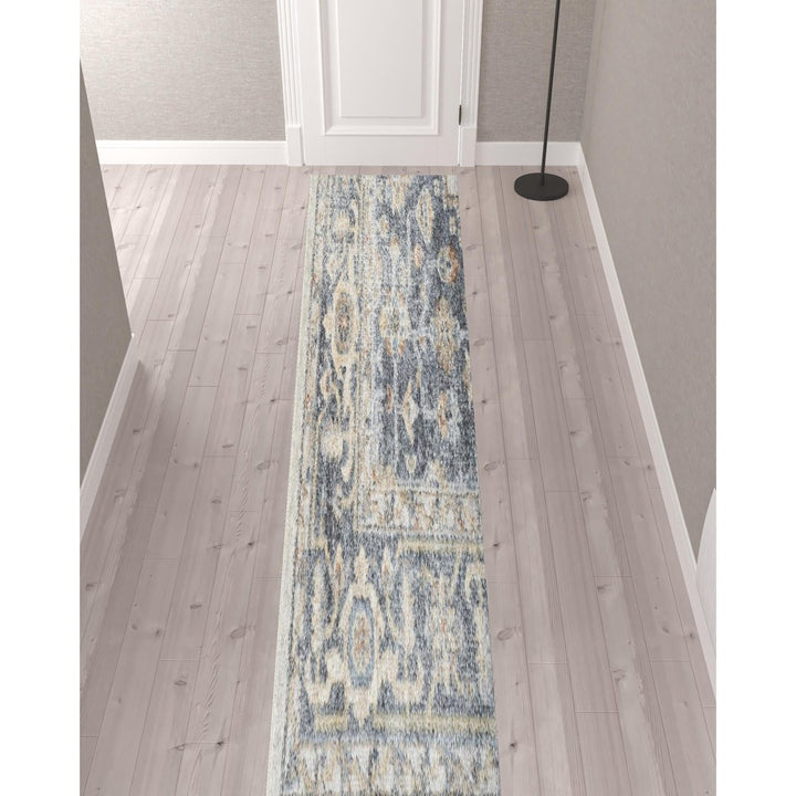 12 Gray Oriental Power Loom Distressed Washable Runner Rug Image 3