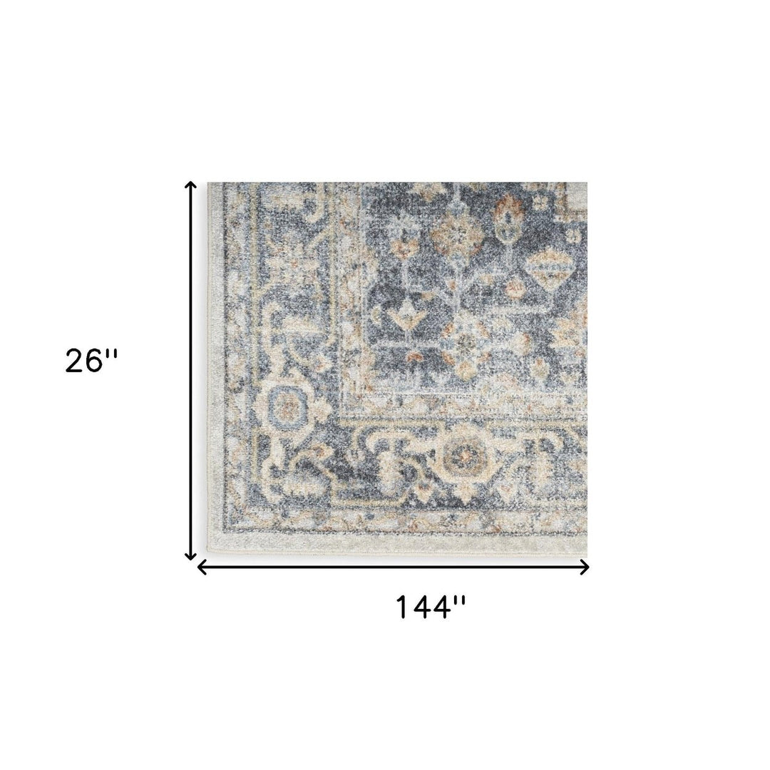 12 Gray Oriental Power Loom Distressed Washable Runner Rug Image 6