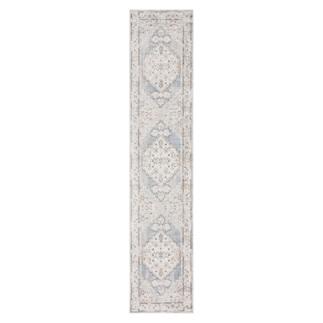 12 Light Blue Oriental Power Loom Distressed Washable Runner Rug Image 1