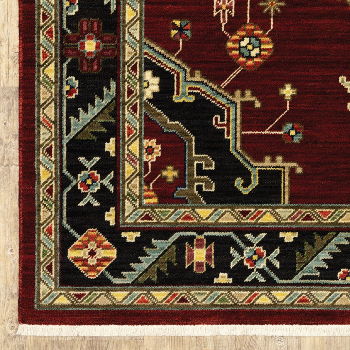 12 Red And Black Oriental Power Loom Runner Rug With Fringe Image 1