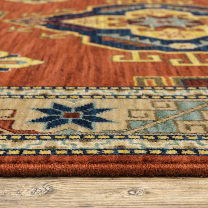 12 Red Gold Blue Brown Oriental Power Loom Runner Rug With Fringe Image 3