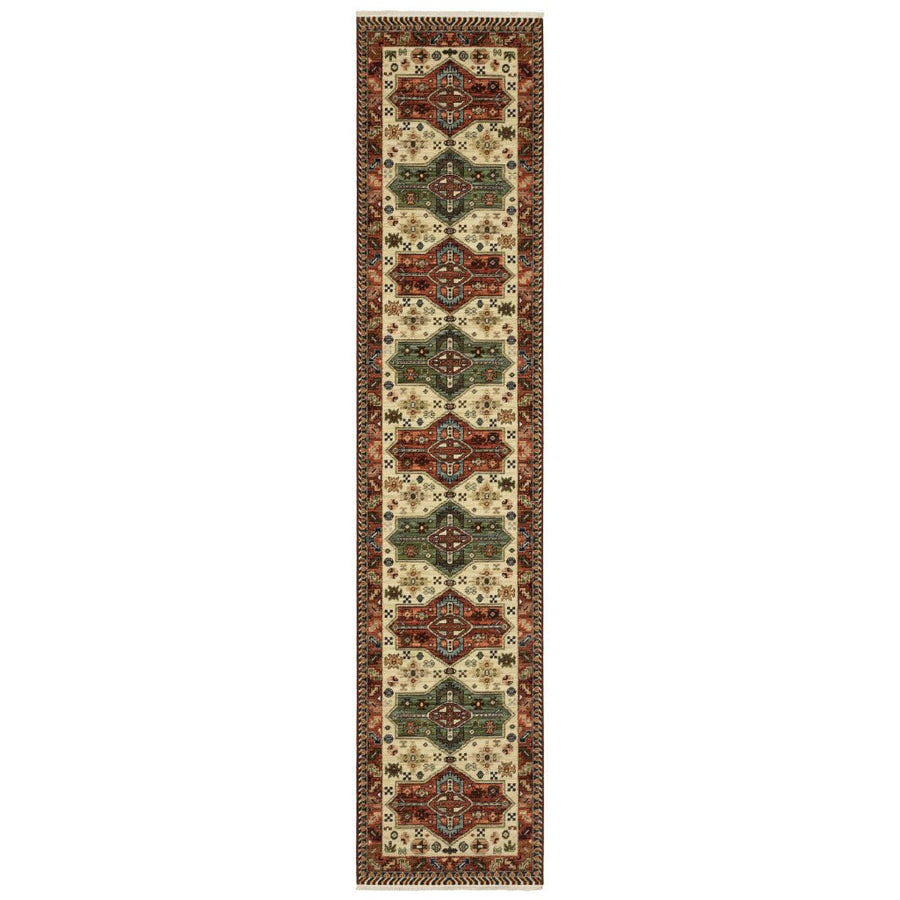 12 Red and Ivory Oriental Power Loom Runner Rug Image 1