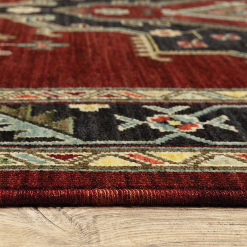 12 Red And Black Oriental Power Loom Runner Rug With Fringe Image 6