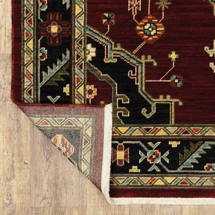 12 Red And Black Oriental Power Loom Runner Rug With Fringe Image 7