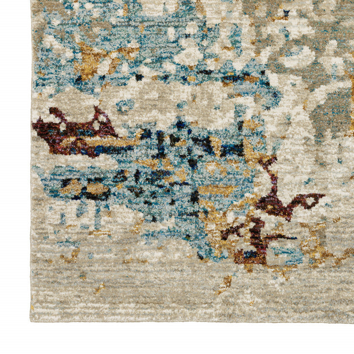 12 Runner Beige and Blue Abstract Power Loom Runner Rug Image 4