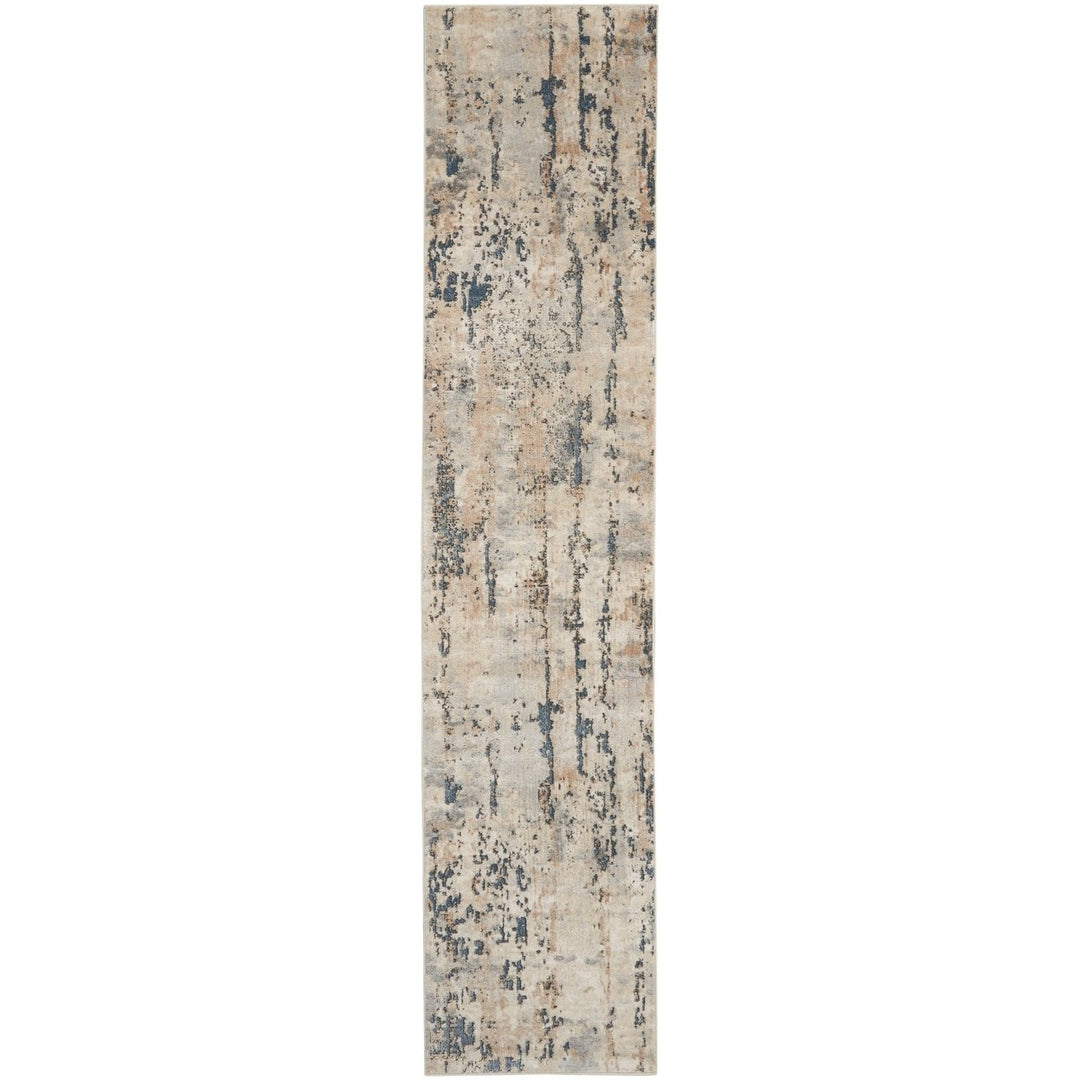 10 Beige and Ivory Abstract Power Loom Runner Rug Image 1