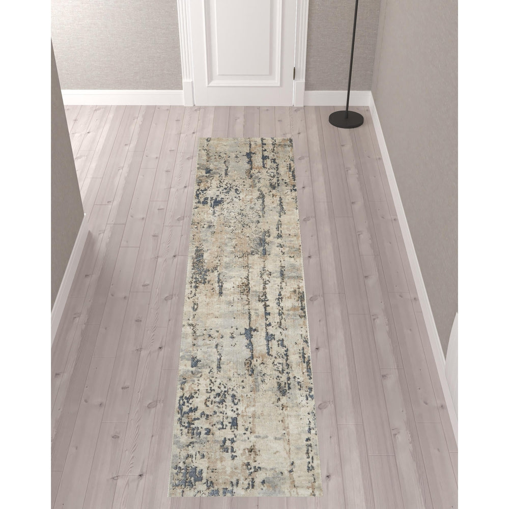 10 Beige and Ivory Abstract Power Loom Runner Rug Image 2