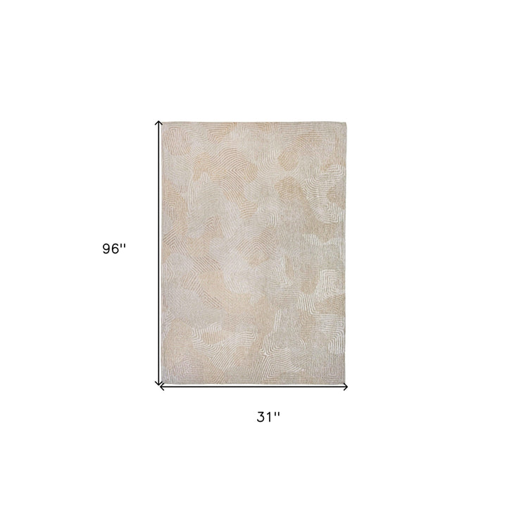 10 Beige and White Abstract Non Skid Area Rug Image 3